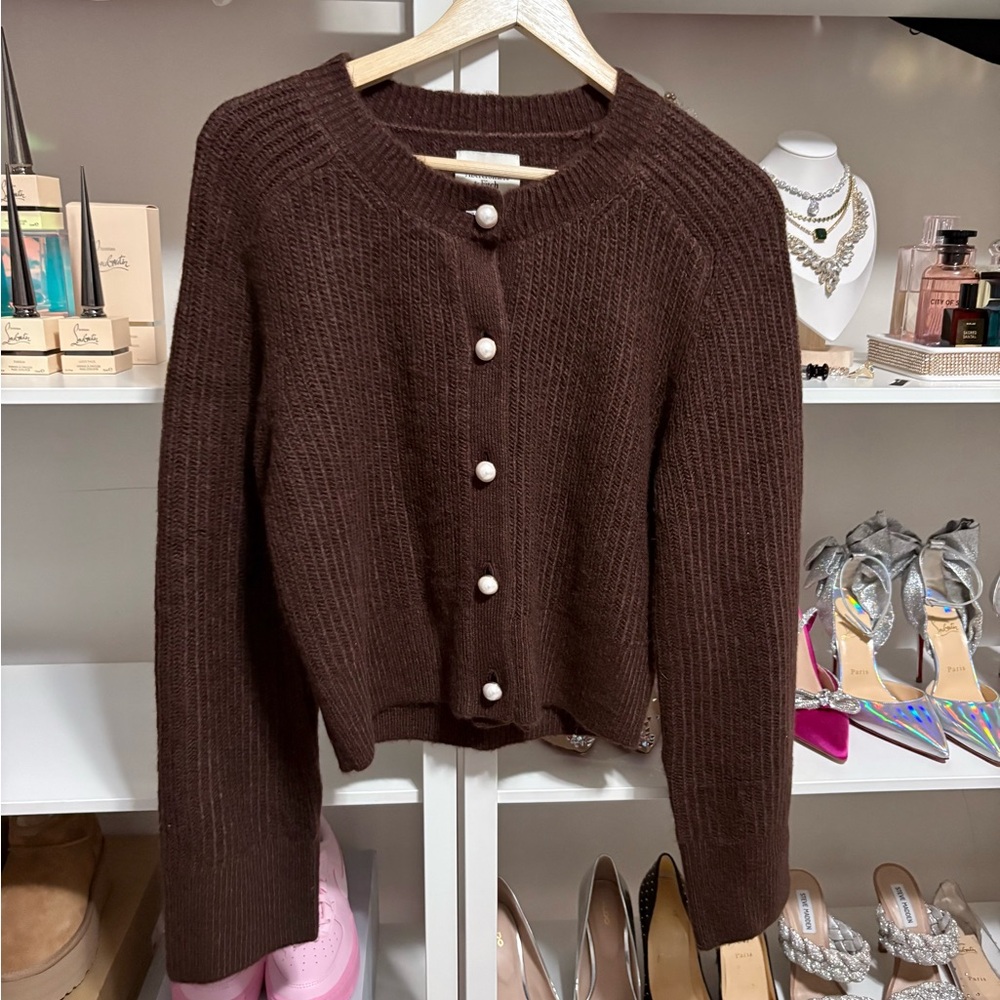 Abercrombie Pearl-Button Knit Cardigan Espresso Sweater Size Small